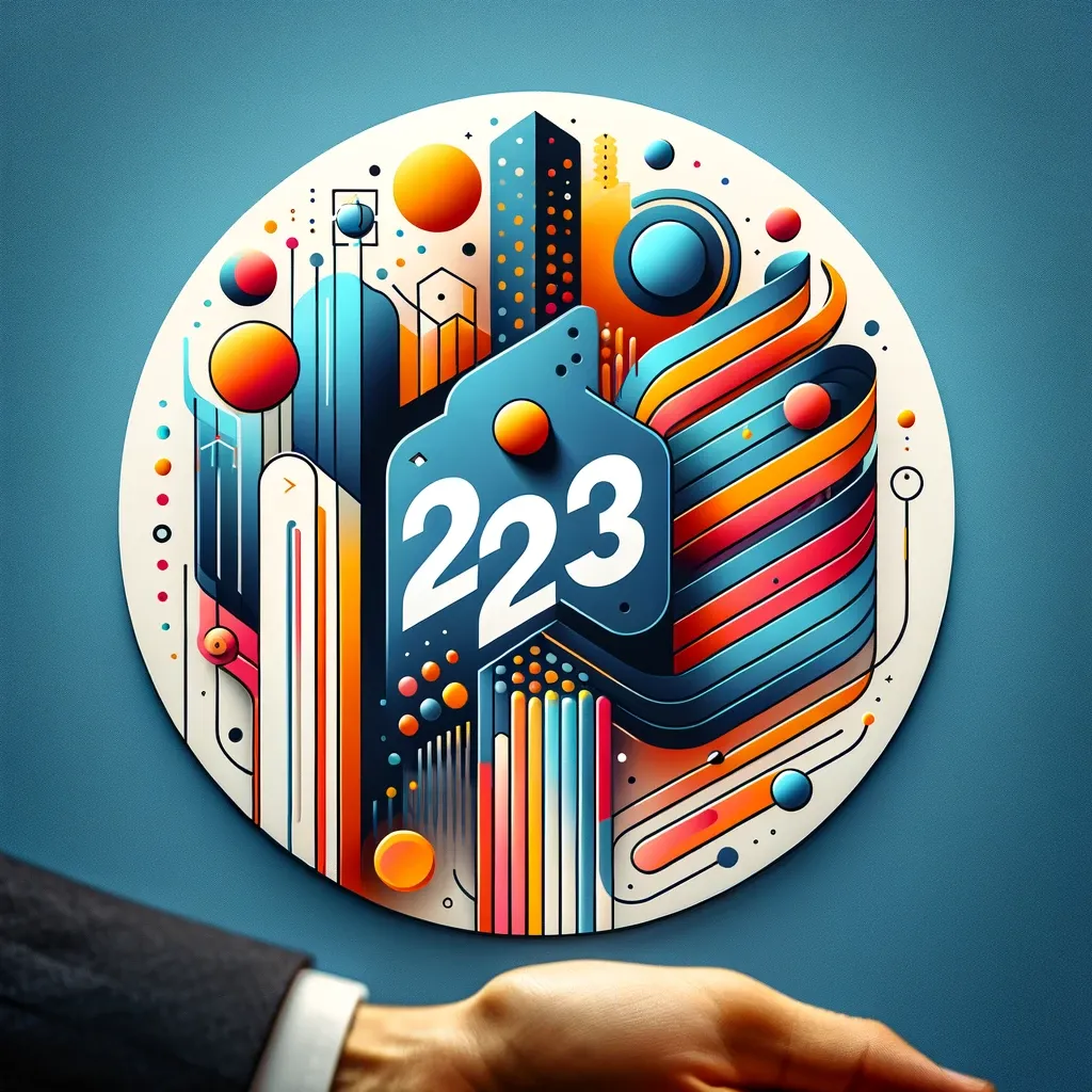 Ein modernes, innovatives Logo-Design, das die Trends von 2023 präsentiert. Das Logo sollte eine Mischung aus abstrakten und minimalistischen Elementen sein, die eine fiktive Marke repräsentieren.